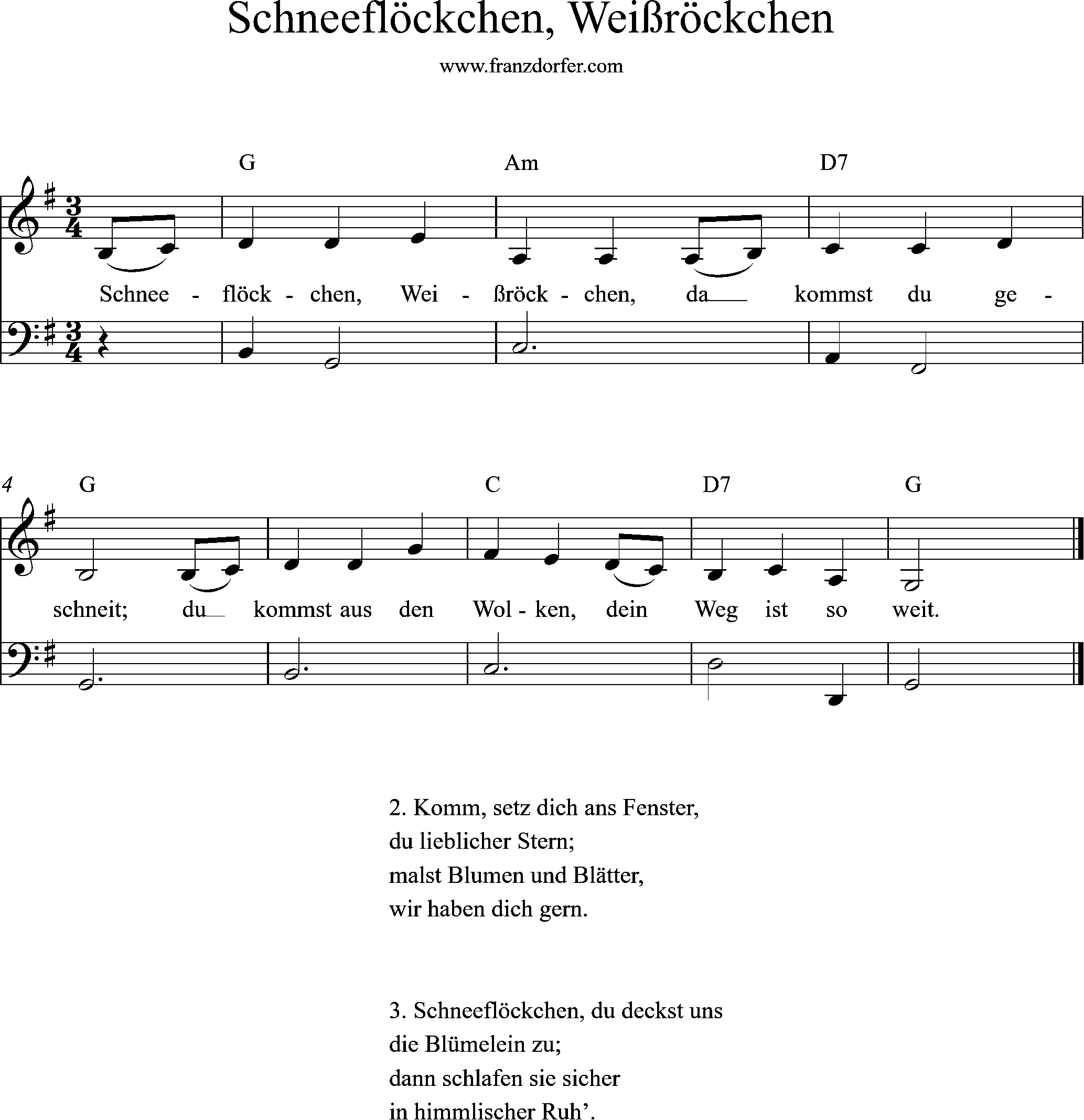 klaviernoten, G-Dur, Schneeflöckchen